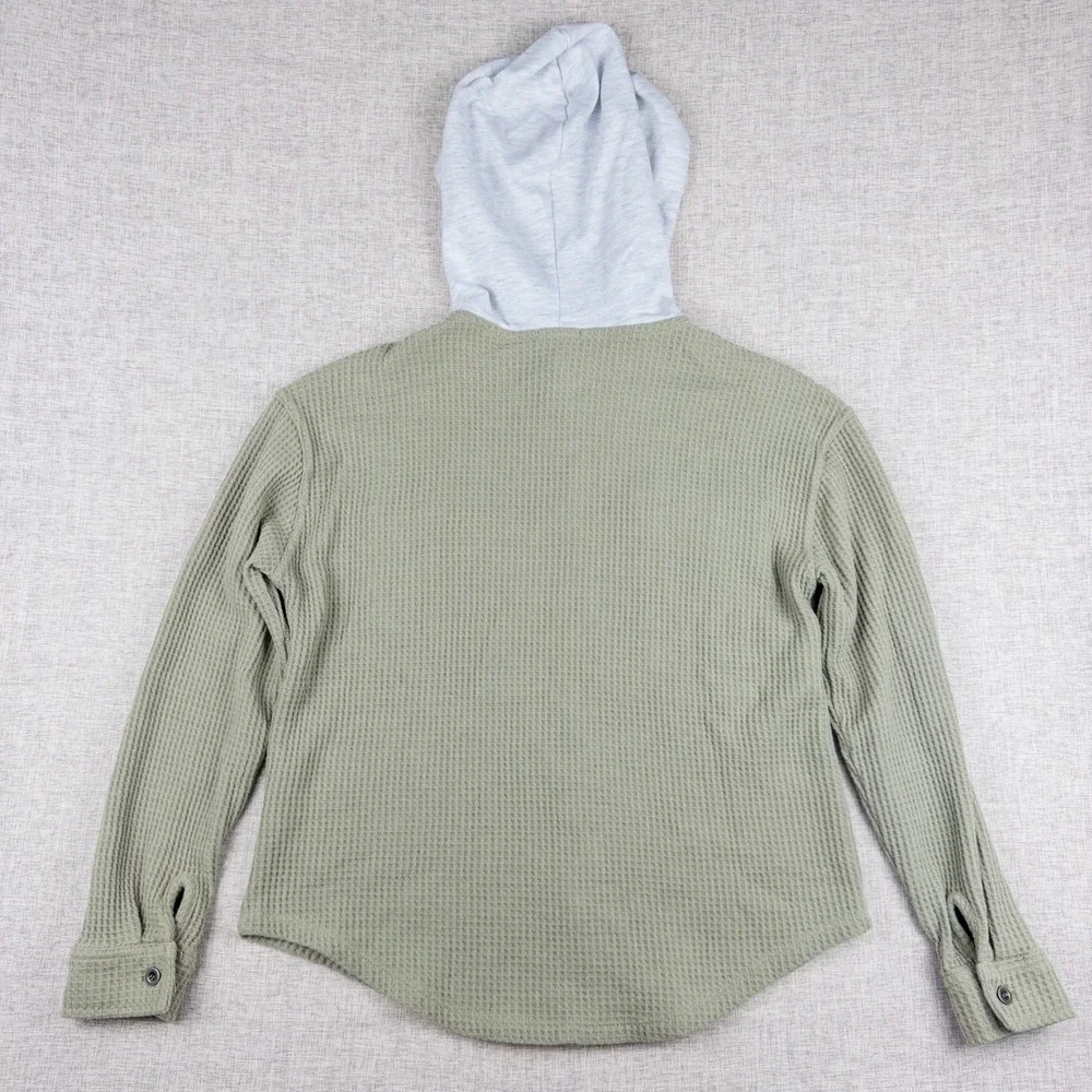 Hippie Rose Juniors Hooded Waffle Knit Button Shacket Sage Green Size S - Picture 2 of 8
